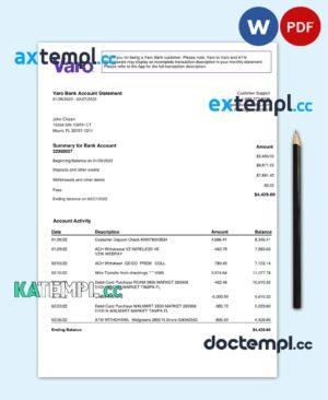 sample USA California Varo bank statement template in Word and PDF format, 2 pages download