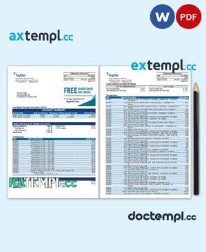 sample USA Missouri Together Credit Union bank statement template in Word and PDF format (6 pages) download