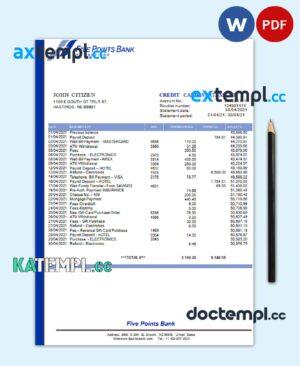 sample USA Nebraska Five Points Bank credit card statement template in Word and PDF format download