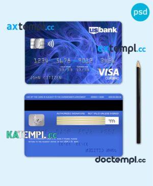 sample USA U.S. bank visa classic card, fully editable template in PSD format download