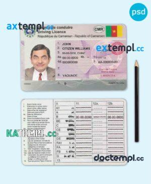 sample Cameroon driving license template in PSD format, fully editable download