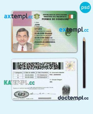 sample Cote D'Ivoire driving license template in PSD format, fully editable download