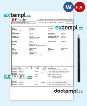 sample India Finacle bank statement easy to fill template in Word and PDF format download