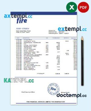 sample Ireland Fire Financial Services Limited account statement template in Excel and PDF format download