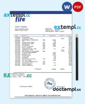 sample Ireland Fire Financial Services Limited account statement template in Word and PDF format download