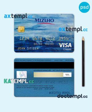 sample Japan Mizuho bank visa classic card, fully editable template in PSD format download