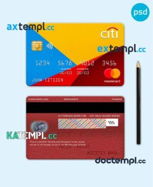sample Netherlands Citibank mastercard template in PSD format, fully editable download