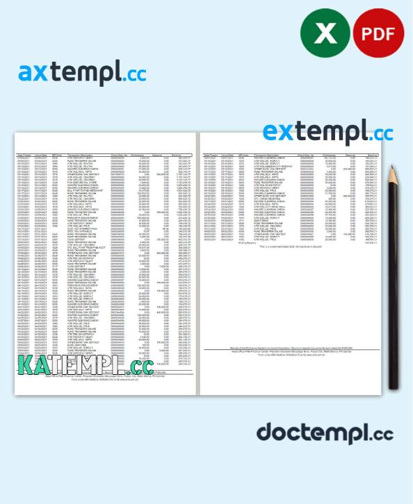 sample Philippines PNB bank statement template in Excel and PDF format (4 pages) download - Image 2