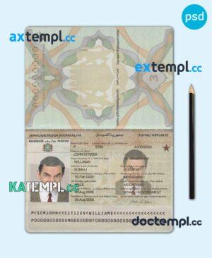 sample Somalia (Soomaaliya) passport template in PSD format, fully editable download