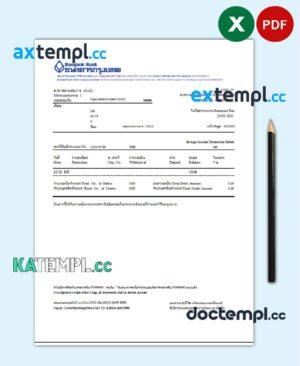 sample Thailand Bangkok bank account statement template in Excel and PDF format download