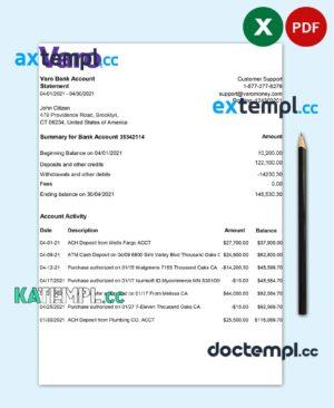 sample USA California Varo bank statement template in Excel and PDF format (2 pages) download