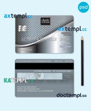 sample USA Charles Schwab & Co bank American Express card fully editable template in PSD format download