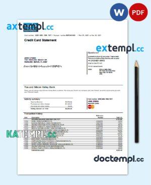 sample USA Florida Silicon Valley bank credit card statement template in Word and PDF format download