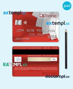 sample USA Georgia Gainesville First century bank visa classic card fully editable template in PSD format download