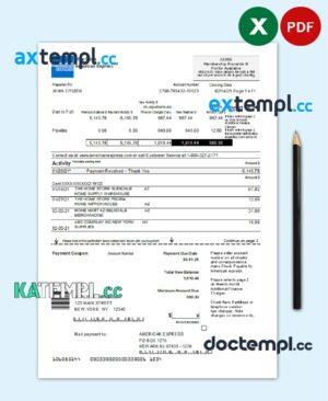 sample USA New York American Express Blue bank statement in Excel and PDF format download