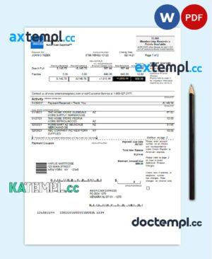 sample USA New York American Express Blue bank statement in Word and PDF format download
