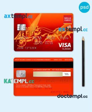 sample USA Wells Fargo bank visa classic card, fully editable template in PSD format download