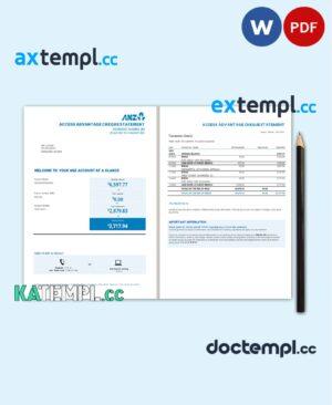 sample Australia ANZ proof of address bank statement template in .doc and .pdf format, 2 pages download