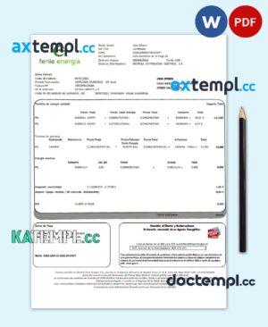sample Spain Feníe Energía utility bill template in Word and PDF format download
