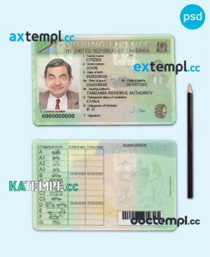 sample Tanzania driving license template in PSD format, with fonts download