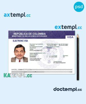 sample Colombia electronic visa template in PSD format, fully editable download