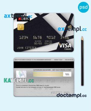 sample Singapore DBS bank visa classic card, fully editable template in PSD format download