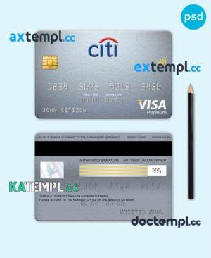 sample Sweden Citibank visa platinum card, fully editable template in PSD format download