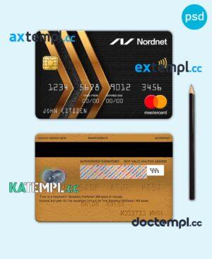 sample Sweden Nordnet AB bank mastercard, fully editable template in PSD format download