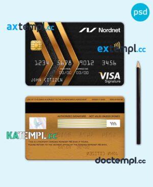 sample Sweden Nordnet AB bank visa signature card, fully editable template in PSD format download