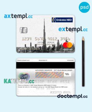 sample UAE Dubai Emirates NBD bank mastercard, fully editable template in PSD format download