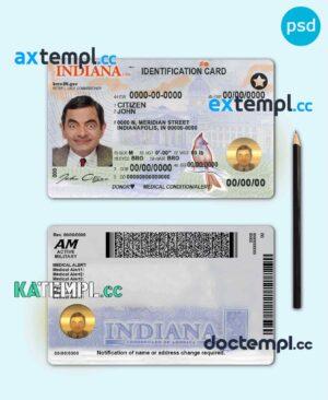 sample USA Indiana state ID template in PSD format, fully editable download