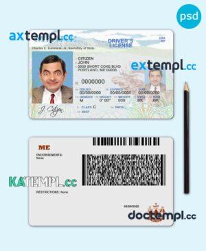 sample USA Maine state driving license template in PSD format, with all fonts download