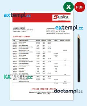 sample USA Texas 5Point bank statement template in Excel and PDF format download