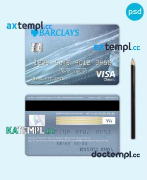 sample United Kingdom Barclays bank visa classic card, fully editable template in PSD format download
