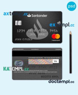 sample United Kingdom Santander bank mastercard, fully editable template in PSD format download