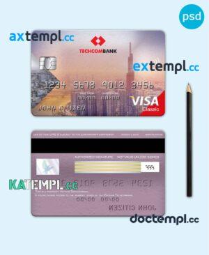 sample Vietnam Techcombank visa classic card, fully editable template in PSD format download