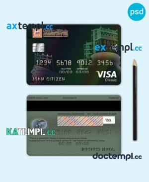 sample Yemen International bank visa classic card, fully editable template in PSD format download