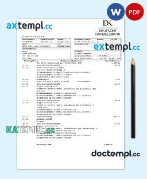 sample Germany Deutsche Handelsbank AG bank statement template in .doc and .pdf format download