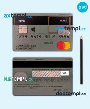 sample Germany N26 bank mastercard template in PSD format, fully editable download