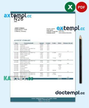 sample Germany N26 bank statement template in Excel and PDF format download