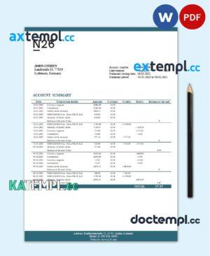 sample Germany N26 bank statement template in Word and PDF format download