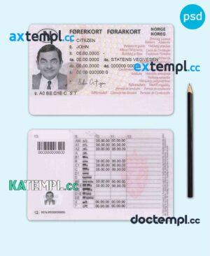 sample Norway driving license template, fully editable (2013 - present) download