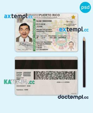 sample Puerto Rico driving license template in PSD format, fully editable download