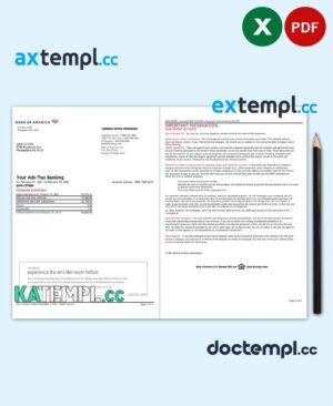 sample USA Bank of America bank statement template in Excel and PDF format (4 pages), version 3 download