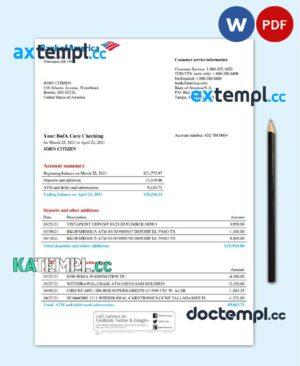 sample USA Bank of America bank statement template in Word and PDF format, version 4 download