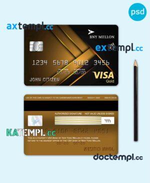 sample USA Bank of New York Mellon visa gold card fully editable template in PSD format download