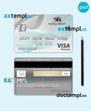 sample USA Bank of the West bank visa platinum card fully editable template in PSD format download