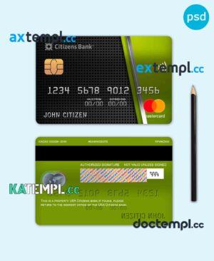 sample USA Citizens bank mastercard fully editable template in PSD format download