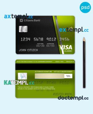 sample USA Citizens bank visa classic card fully editable template in PSD format download