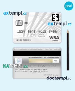 sample USA First Bank of Wiki visa classic card fully editable template in PSD format download
